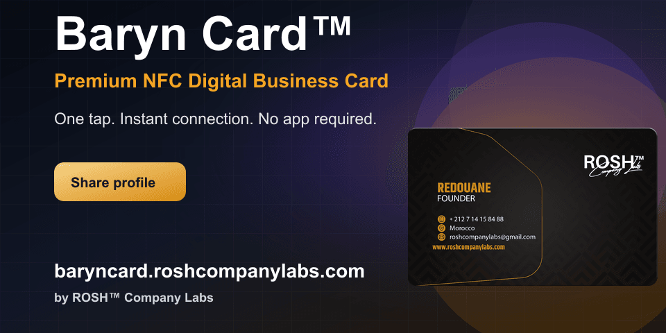 Baryn Card™ premium NFC digital business card cover by ROSH™ Company Labs